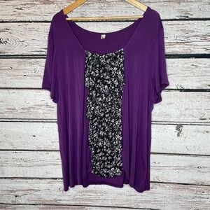 Jiali Plus Size Blouse Size 5XL Purple with Black & White Sheer Chiffon Ruffles